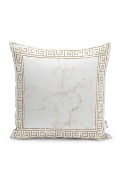 Realhomes Gold Zeminde Çerçeveli Motifli Mermer Desenli Dijital Baskılı Yastı...
