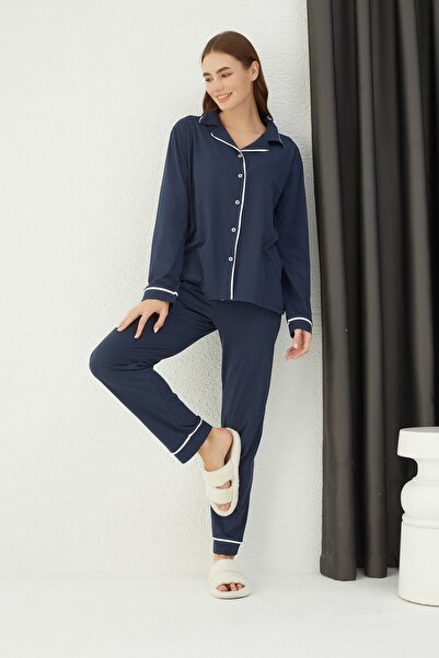ELİTOL Pamuklu Düğmeli Pijama Takım