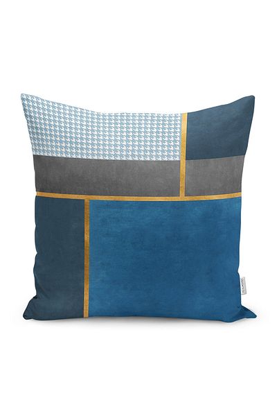 Realhomes Husă de pernă cu motiv geometric Houndstooth, imprimată digitală, pe fundal albastru