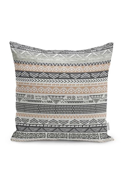 Realhomes Cremă - Husă de pernă și pernă imprimată digital cu model scandinav Kilim pe podea gri