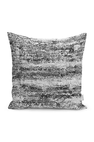 Realhomes Siyah - Beyaz Zeminde Kanvas Motifli Eskitme Desenli Dijital Baskıl...