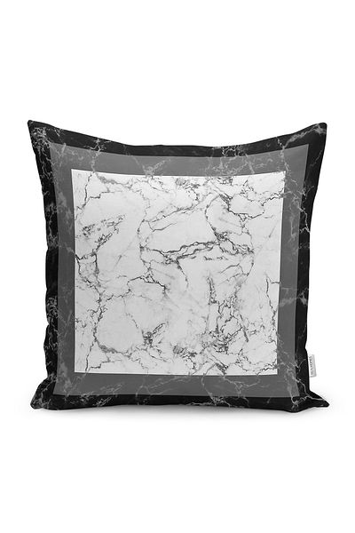 Realhomes White - Black Framed Motif Marble Patterned Digital Printed Pillow Cushion Cover on the Floor