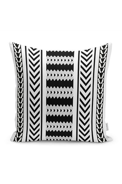 Realhomes Negru - Alb Motiv geometric cu model scandinav, imprimat digital, husă de pernă pe podea