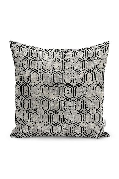 Realhomes Gri - Negru Motiv antic cu model geometric cu imprimare digitală Husă de pernă pe podea