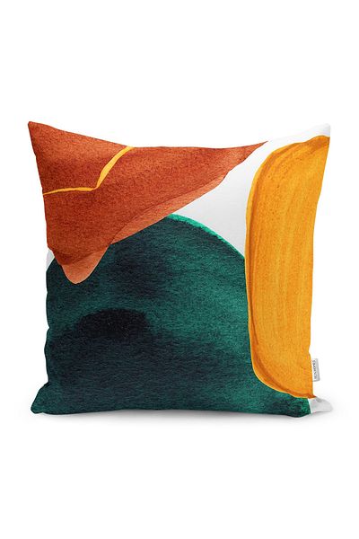 Realhomes Yellow and Navy Blue Painting Motif Digital Printed Pillow Cushion Cover