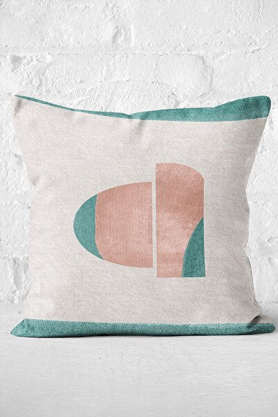Realhomes Turquoise - Abstract Motif Painting Patterned Digital Printed Pillow Throw Pillow Cover on Kitten Background