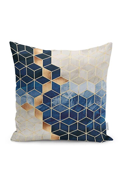 Realhomes أزرق داكن - غطاء وسادة مطبوع رقميًا بنمط رخامي على شكل فسيفساء على ...