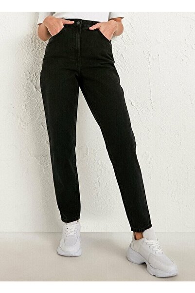 Livik بنطال جينز طوكيو أمي ليكرا عالي الخصر من الليكرا باللون الأسود