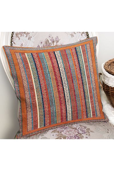 Realhomes Red - Traditional Patterned Digital Printed Pillow Throw Pillow Cover with Butler Motif on Orange Background
