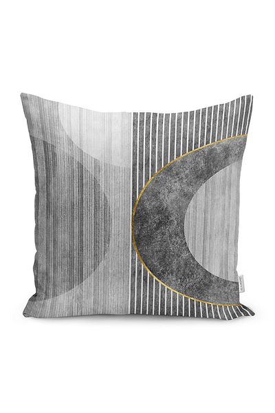 Realhomes Husă de pernă cu dungi gri cu model geometric cu imprimare digitală