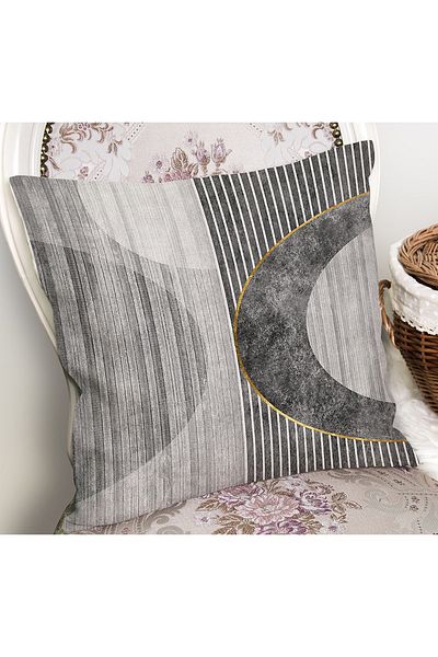 Realhomes Husă de pernă cu dungi gri cu model geometric cu imprimare digitală