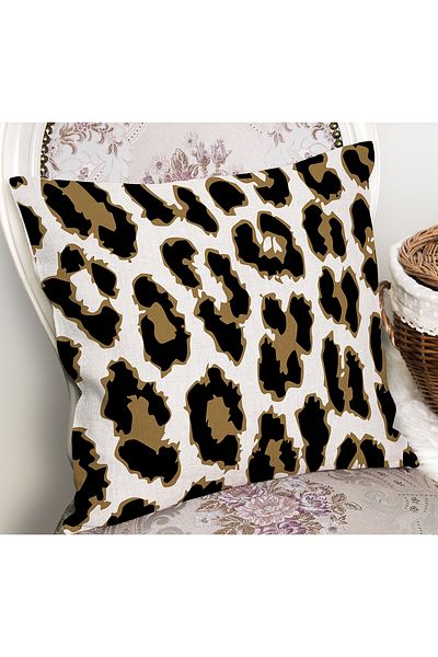 Realhomes Husă de pernă cu model din piele cu motiv leopard, imprimată digitală, pe fundal negru și maro