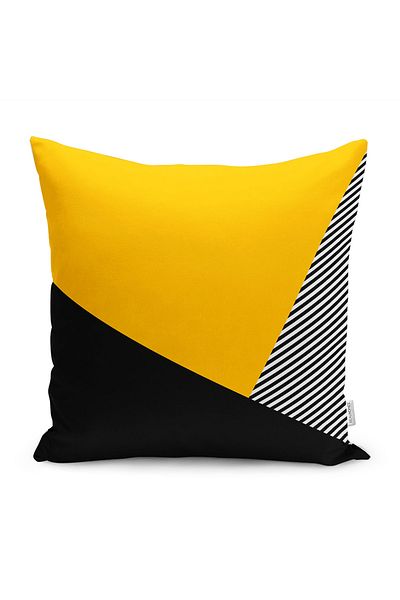 Realhomes Yellow - Modern Motif Geometric Patterned Digital Printed Pillow Cushion Cover on Black Background