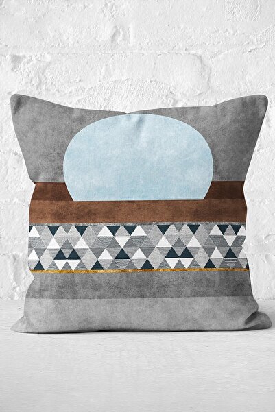 Realhomes Albastru - Maro Husă de pernă cu motive geometrice din pânză, imprimată digitală, pe podea