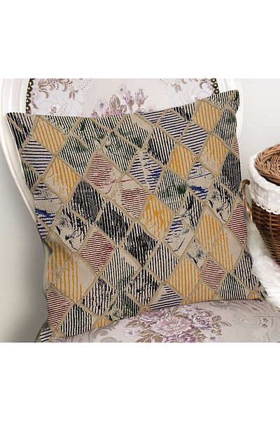 Realhomes Patchwork Patterned Digital Printed Pillow Cushion Cover with Traditional Kilim Motif