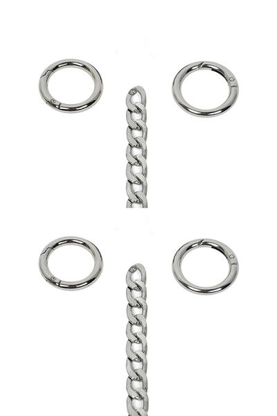Silver Color Bag Chain Set with Spring Ring Length : 110 Cm Ring : 2.5 Cm (Set of 2)