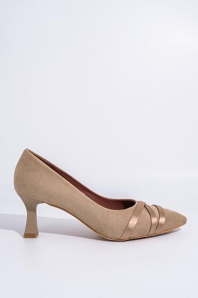 Modabuymus Sanger Skin Suede Satin Banded Stiletto Low Heeled Shoes