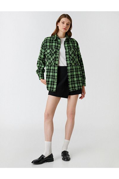 Koton Karierte Langarmjacke mit Taschen