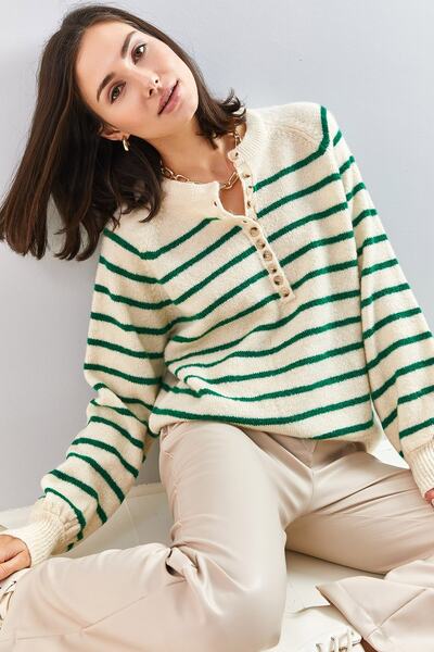 Bianco Lucci Pulover de damă, cu guler, cu dungi