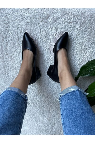 Gamze Shoes Pantofi cu toc balerină din piele neagră