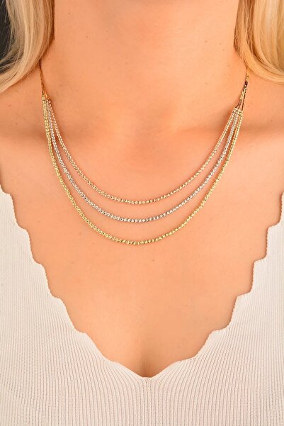 Cebeci 14 Ayar Üçlü Dorikalı Altın Kolye