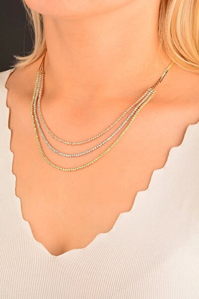 Cebeci 14 Ayar Üçlü Dorikalı Altın Kolye