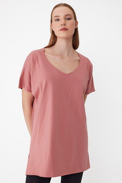 AMAZING CRASH Women's V-Neck Slit Oversize Basic T-Shirt