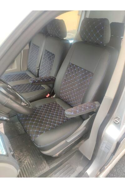 AKINCI Volkswogen Transporter 5+1 T5 - طماق جلدية سوداء مع تطريز أزرق