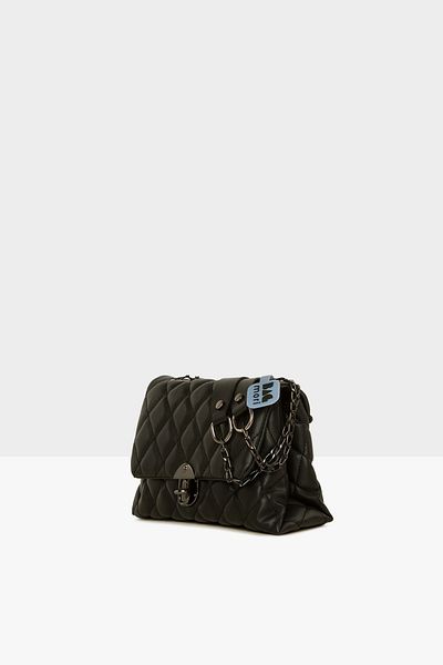Bagmori Black Women's Quilted Cover Oval Lock Bag M000007752