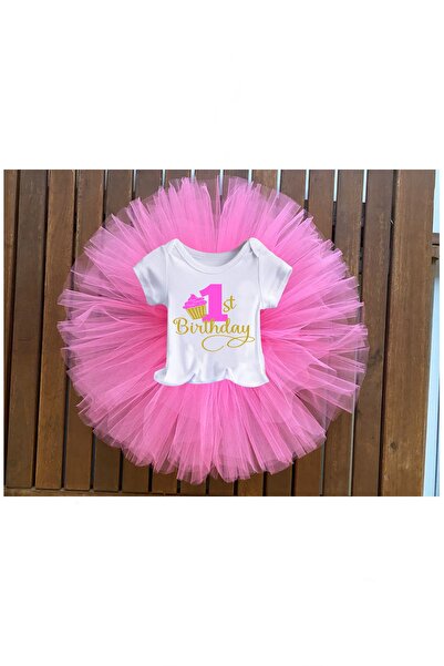 tullestore تنورة توتو للأطفال باللون الوردي الحلوى بعمر سنة واحدة مع شعار عيد...