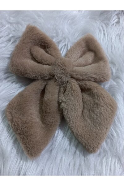 elvin aksesuar Peluş Fiyonk Toka Lüx Ithal Tavşan Tüyü Açık Kahverengi - Otom...