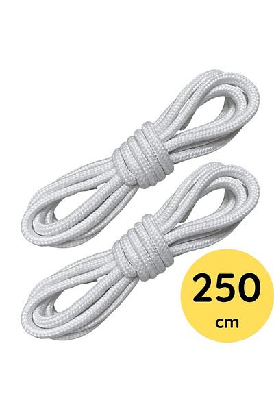 Foottab 250 cm White Round Boot Laces, Ribbed Durable Sturdy Laces, Shoelace Tie Rope
