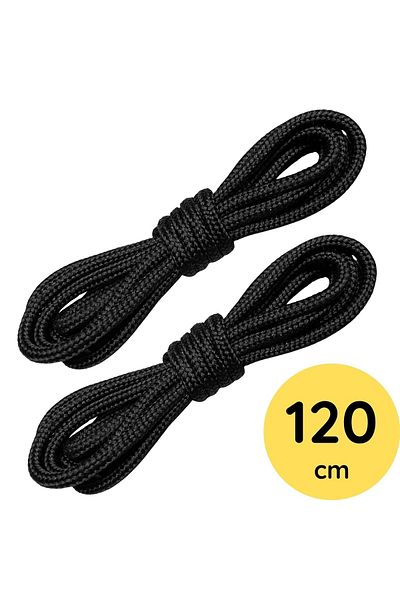 Foottab 120 cm Black Round Boot Laces - Corded and Durable Sturdy Laces