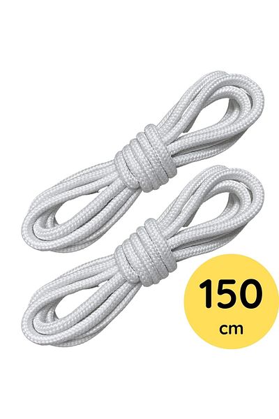 Foottab 150 cm White Round Boots - Corded and Durable Sturdy Laces