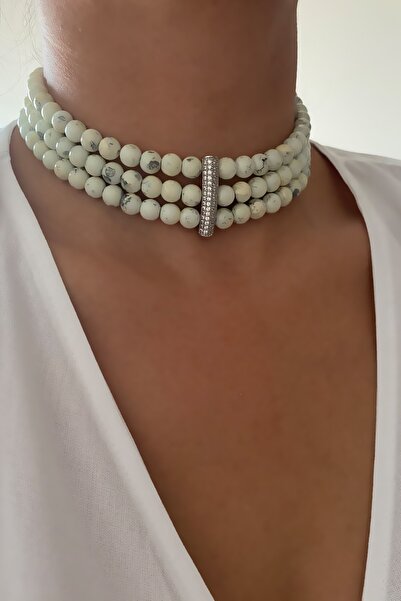 Liveyn Design Üç Sıralı Cam Boncuk Choker Tasma Kolye