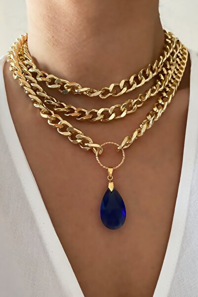 Liveyn Design Üç Sıralı Kristal Taşlı Kolye