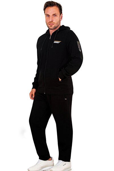 Marco Ferry بدلة رياضية شتوية مضلعة بغطاء للرأس بسحاب أمامي للرجال باللون الأ...