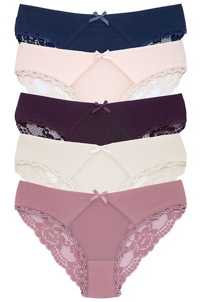Zena Slip pentru femei din bumbac, 5 piese, cu tul pe față și cu dantelă pe spate