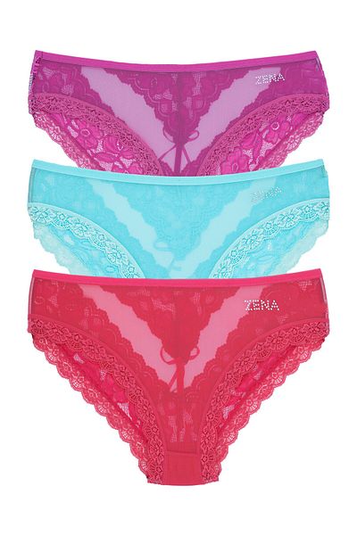 Zena Lace Detailed 3-Piece Tulle Women's Slip Pants Set with Bow on the Back