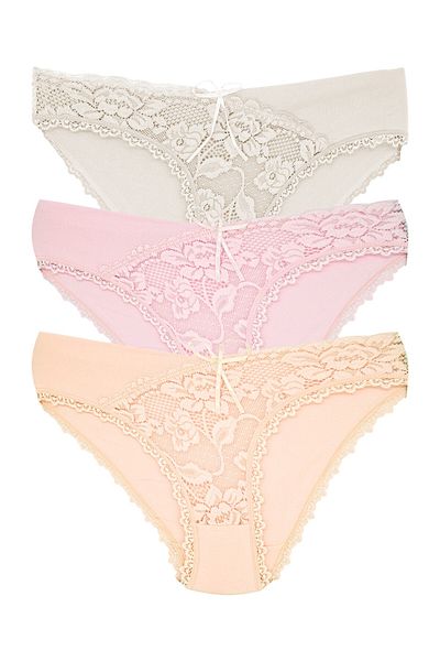 Zena Slip de damă din 3 piese din bumbac cu dantelă