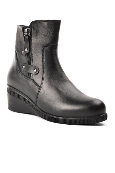Voyager Μαύρες γυναικείες μπότες με σφήνα από γνήσιο δέρμα