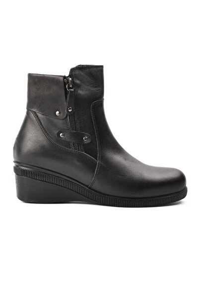 Voyager Μαύρες γυναικείες μπότες με σφήνα από γνήσιο δέρμα