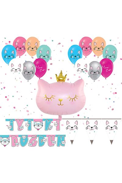 Partimarka Cute Cat Theme Decoration Set