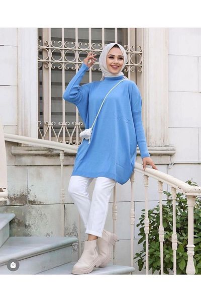 MODAMÜNASİP Wonderful Women's Half Turtleneck Knitwear Poncho Sweater Tunic