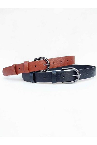 Kemerix 100% Genuine Leather Black-tan 2-Piece Women's Belt