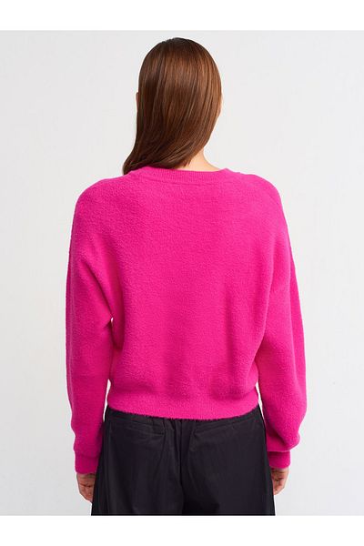 Dilvin 10276 Pulover cu gât crew-fucsia
