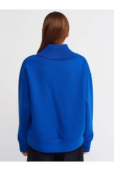 Dilvin 40102 Knitwear Garnished Sweatshirt-sax