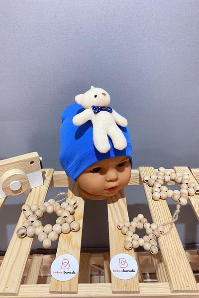 BEBECİBURADA Baby Boy Combed Cotton Beanie with Teddy Bear 0-12 Months