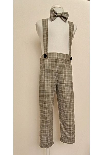 moms and babies Boy's Baby Trousers Gray Plaid Patterned Salopet Trousers 0-5 Years