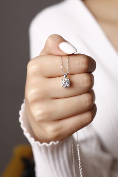 SARIASLAN 7 Milim Tek Taş Gümüş Kolye